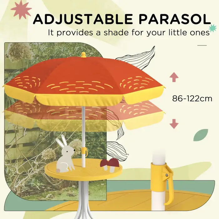 Four-Piece Kids Garden Set with Lion Umbrella | Table, Chairs and Parasol OUTSUNNY - Little and Giant Explorers Outsunny