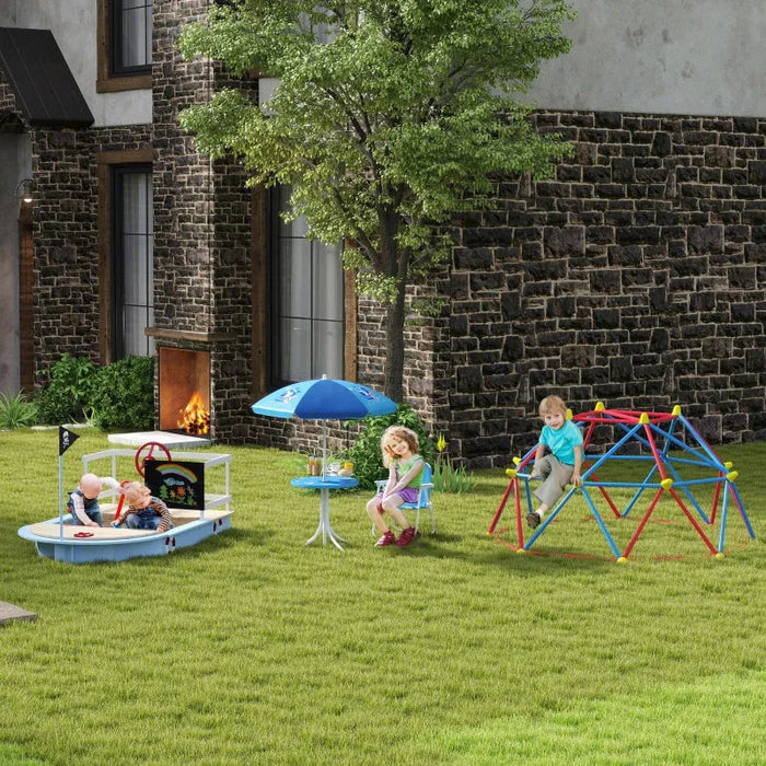 Four-Piece Kids Garden Set with Shark Umbrella | Table, Chairs and Parasol OUTSUNNY - Little and Giant Explorers Outsunny