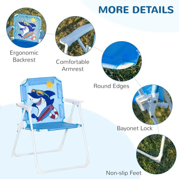 Four-Piece Kids Garden Set with Shark Umbrella | Table, Chairs and Parasol OUTSUNNY - Little and Giant Explorers Outsunny