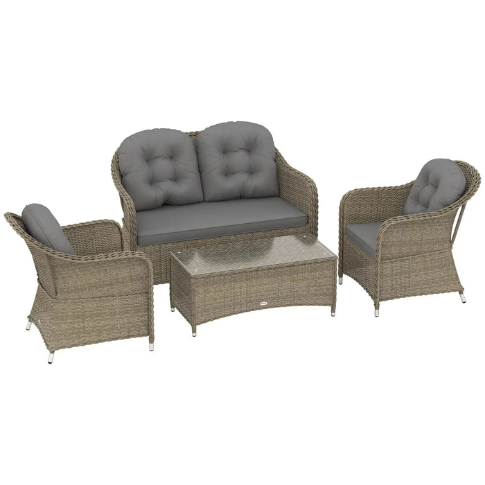 Four-Piece Rattan Sofa Set with Glass Top Table in Light Grey - Little and Giant Explorers Outsunny