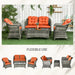 Four-Piece Rattan Sofa Set with Glass Top Table in Orange - Little and Giant Explorers Outsunny