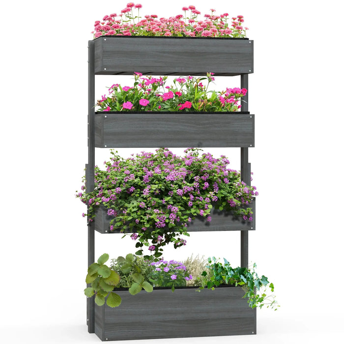 Four-Tier Basket Wooden Plant Stand in Grey - Little and Giant Explorers Outsunny