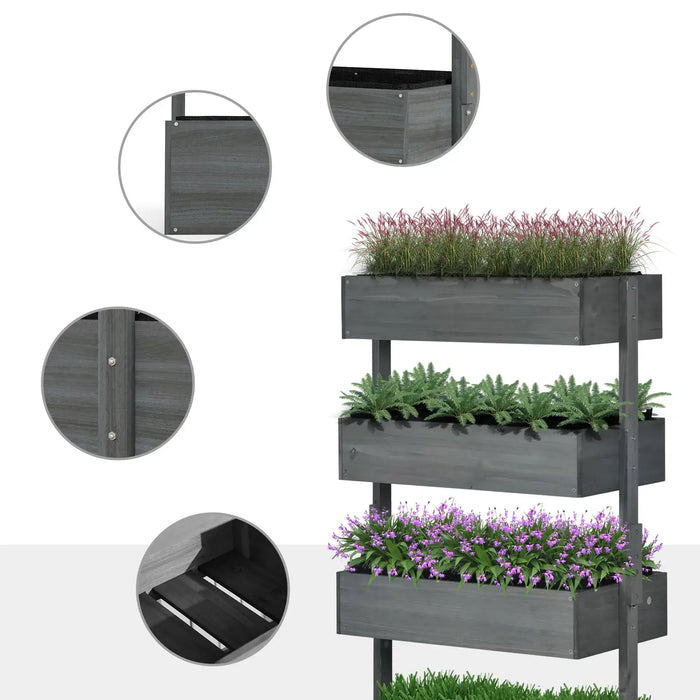 4-Tier Raised Garden Bed | Grey Fir Wood Four Planter Boxes with Inner Fabric Bags - Little and Giant Explorers Outsunny