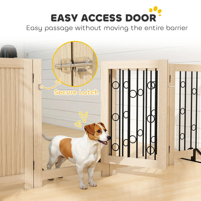 Freestanding 4-Panel Pet Gate – Oak | Walk-Through Door and Non-Slip Feet PAWHUT - Little and Giant Explorers PawHut