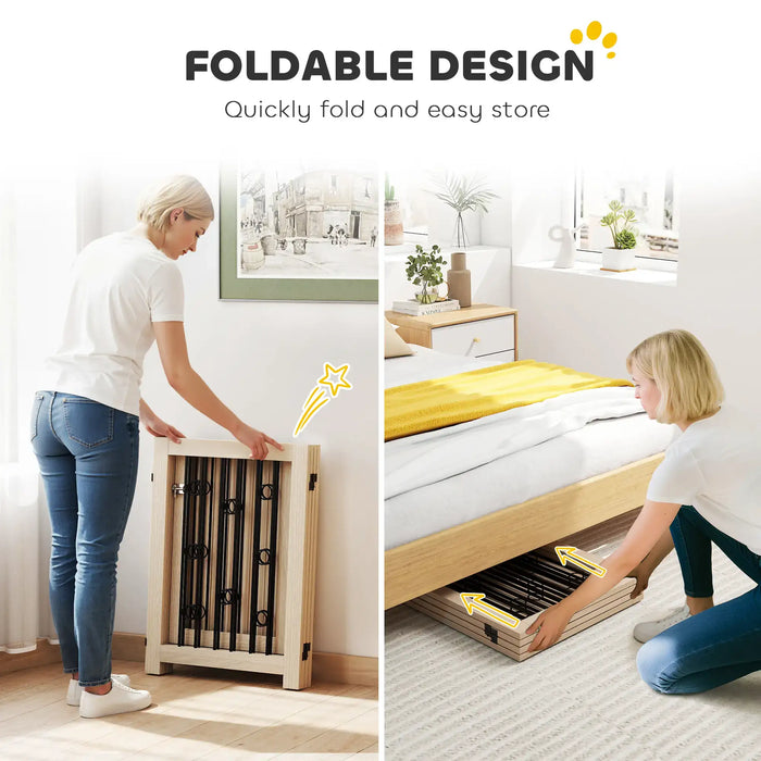 Freestanding 4-Panel Pet Gate – Oak | Walk-Through Door and Non-Slip Feet PAWHUT - Little and Giant Explorers PawHut