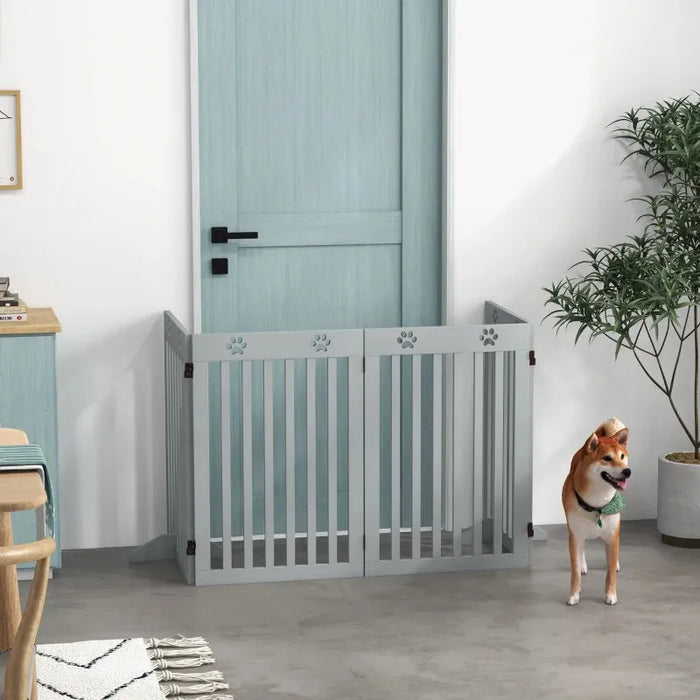 Freestanding Foldable Wooden Pet Gate with Support Feet in Grey - Little and Giant Explorers PawHut