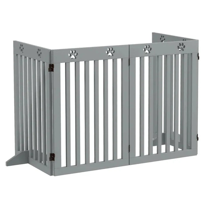 Freestanding Foldable Wooden Pet Gate with Support Feet in Grey - Little and Giant Explorers PawHut