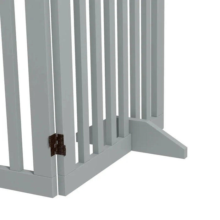 Freestanding Foldable Wooden Pet Gate with Support Feet in Grey - Little and Giant Explorers PawHut