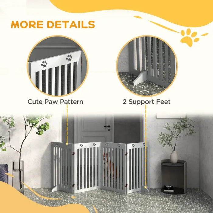 Freestanding Foldable Wooden Pet Gate with Support Feet in Grey - Little and Giant Explorers PawHut