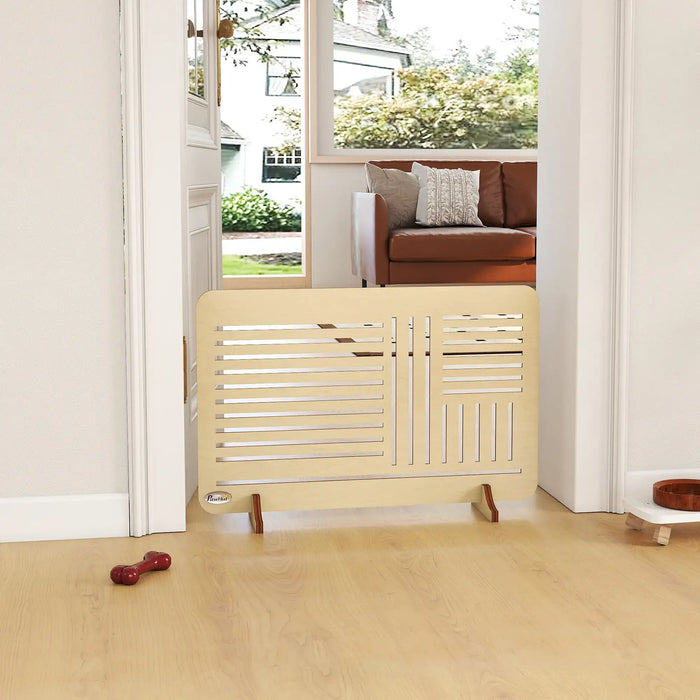 Beige radiator on a wooden floor with a living room in the background