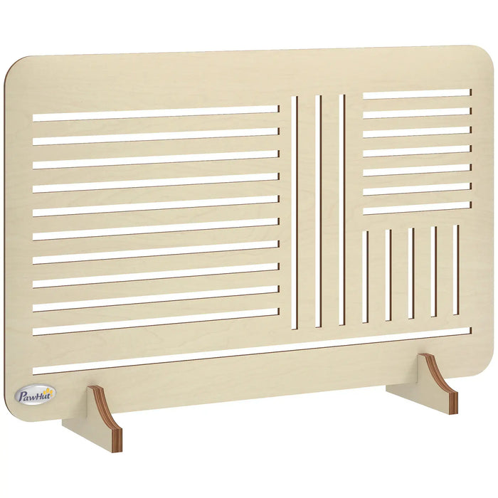 Beige radiator cover with slatted design on a white background