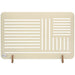 Beige pet gate with slatted design on a white background