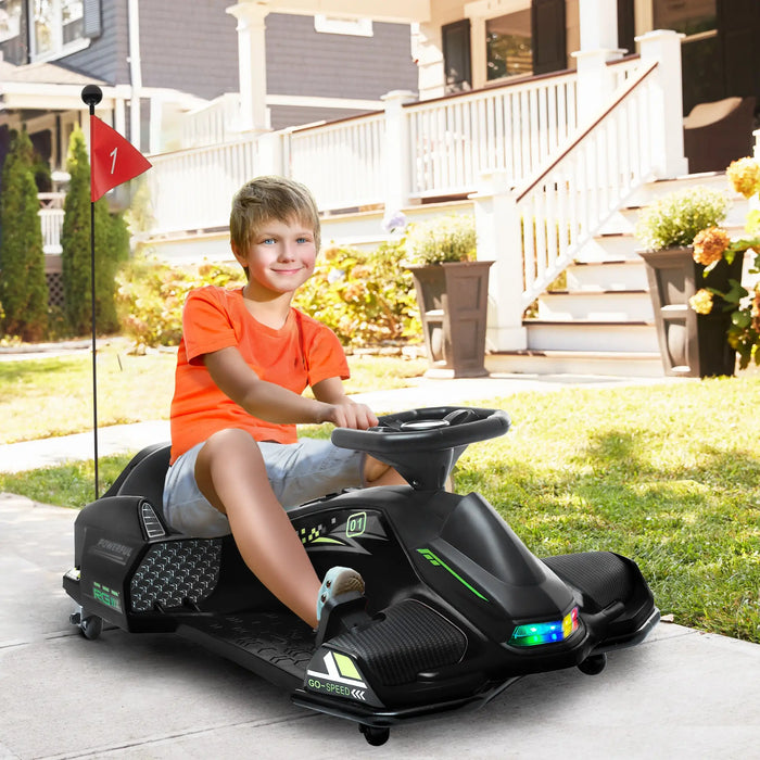 12V Electric Drift Go-Kart for Kids – Black | Ride-On with Drift Function and Music HOMCOM