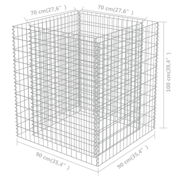 Gabion raised bed mesh grid, galvanized steel, 90x90x100 cm, weather-resistant, load capacity 1400kg