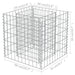 Square gabion raised bed made of silver galvanized steel mesh, showing labeled dimensions.