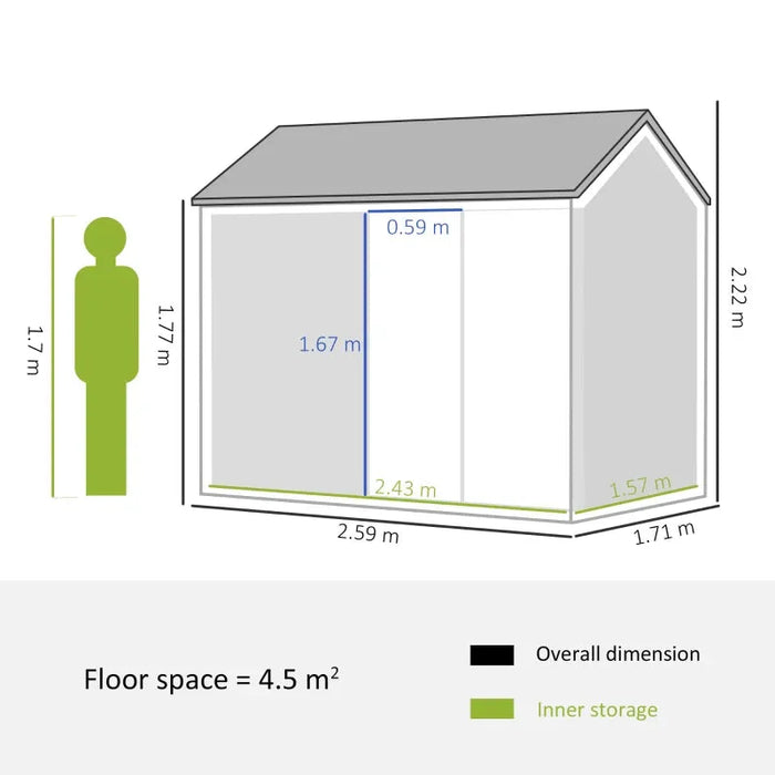 Galvanised Garden Shed with Double Doors in Grey (8 x 6FT) - Little and Giant Explorers Outsunny