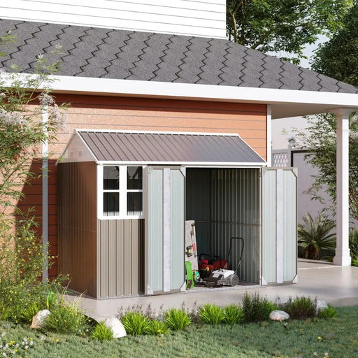 Galvanised Garden Shed with Double Doors in Grey (8 x 6FT) - Little and Giant Explorers Outsunny