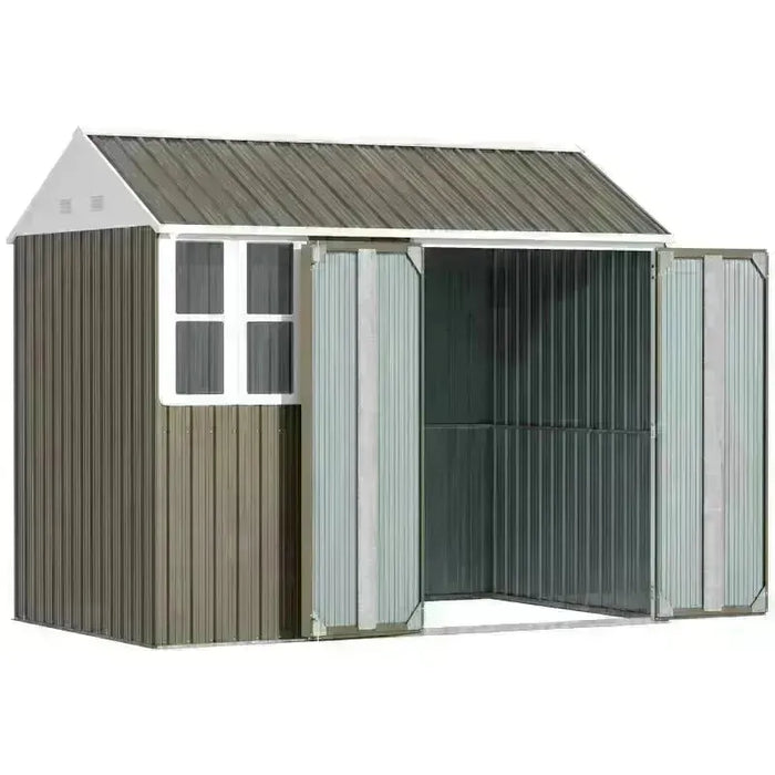 Galvanised Garden Shed with Double Doors in Grey (8 x 6FT) - Little and Giant Explorers Outsunny