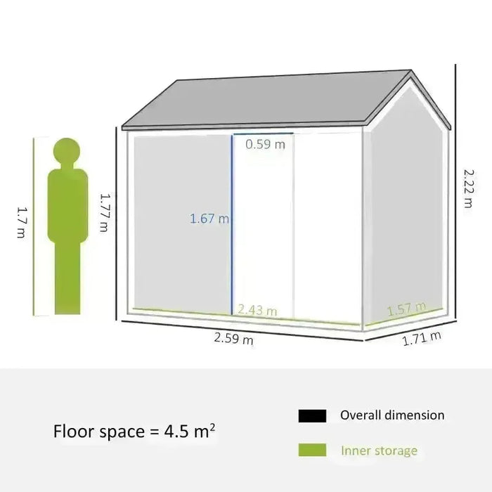 Galvanised Garden Shed with Double Doors in Grey (8 x 6FT) - Little and Giant Explorers Outsunny