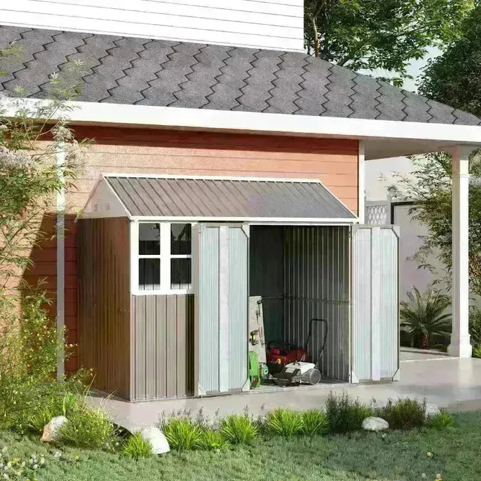 Galvanised Garden Shed with Double Doors in Grey (8 x 6FT) - Little and Giant Explorers Outsunny