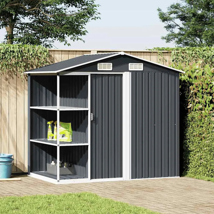 Galvanised Iron Garden Storage Shed – Anthracite | Sliding Doors - Ventilated Design VIDAXL - Little and Giant Explorers vidaXL