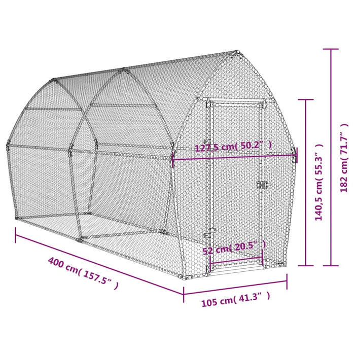 Galvanised Steel Chicken Cage | Silver (400 x 105 x 182cm) - Little and Giant Explorers vidaXL