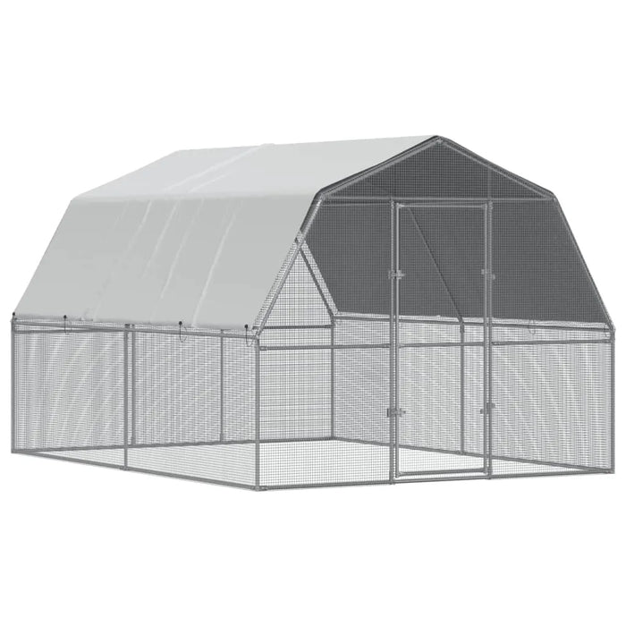 Galvanised Steel Chicken Cage with Roof and Door in Silver (375 x 285 x 230cm) - Little and Giant Explorers vidaXL