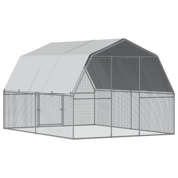 Galvanised Steel Chicken Cage with Roof and Door in Silver (375 x 285 x 230cm) - Little and Giant Explorers vidaXL