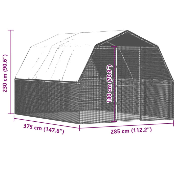 Galvanised Steel Chicken Cage with Roof and Door in Silver (375 x 285 x 230cm) - Little and Giant Explorers vidaXL