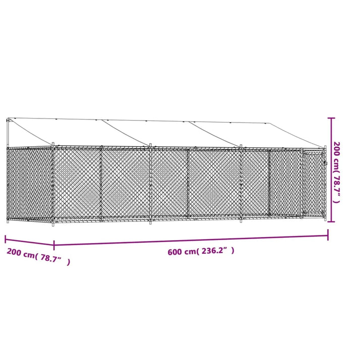 Galvanised Steel Dog Cage with Roof and Door in Grey (6 x 2 x 2m) - Little and Giant Explorers vidaXL