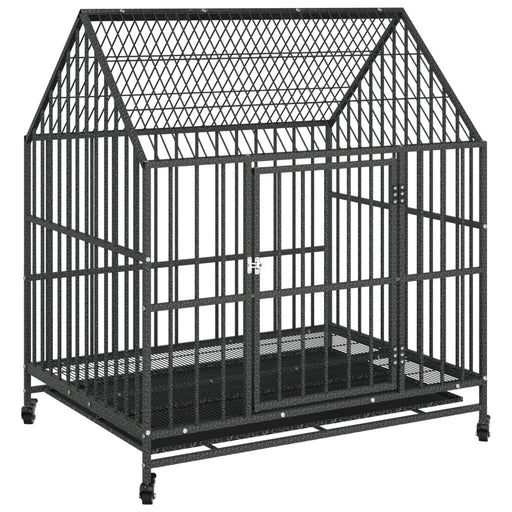 Galvanised Steel Dog Cage with Wheels in Black (100 x 77 x 115cm) - Little and Giant Explorers vidaXL