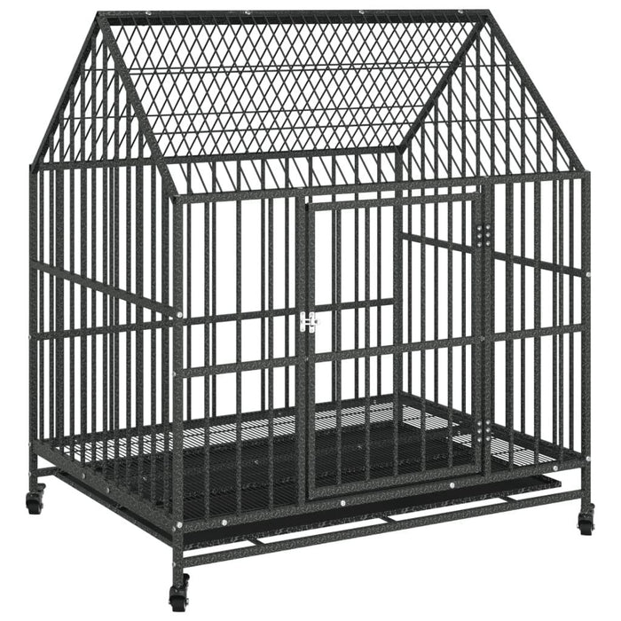 Galvanised Steel Dog Cage with Wheels in Black (100 x 77 x 115cm) - Little and Giant Explorers vidaXL