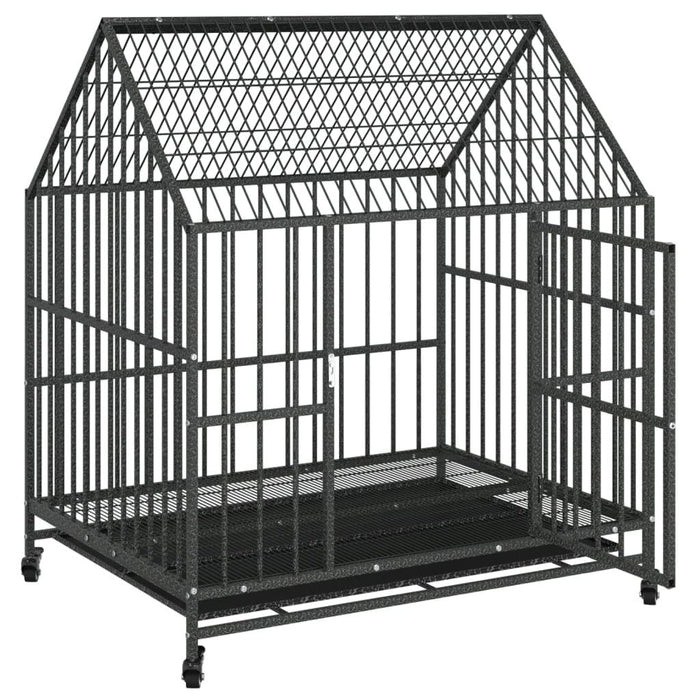 Galvanised Steel Dog Cage with Wheels in Black (100 x 77 x 115cm) - Little and Giant Explorers vidaXL