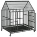 Galvanised Steel Dog Cage with Wheels in Black (100 x 77 x 115cm) - Little and Giant Explorers vidaXL