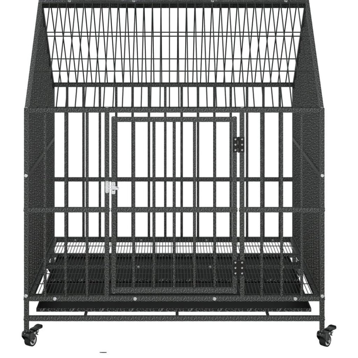 Galvanised Steel Dog Cage with Wheels in Black (100 x 77 x 115cm) - Little and Giant Explorers vidaXL