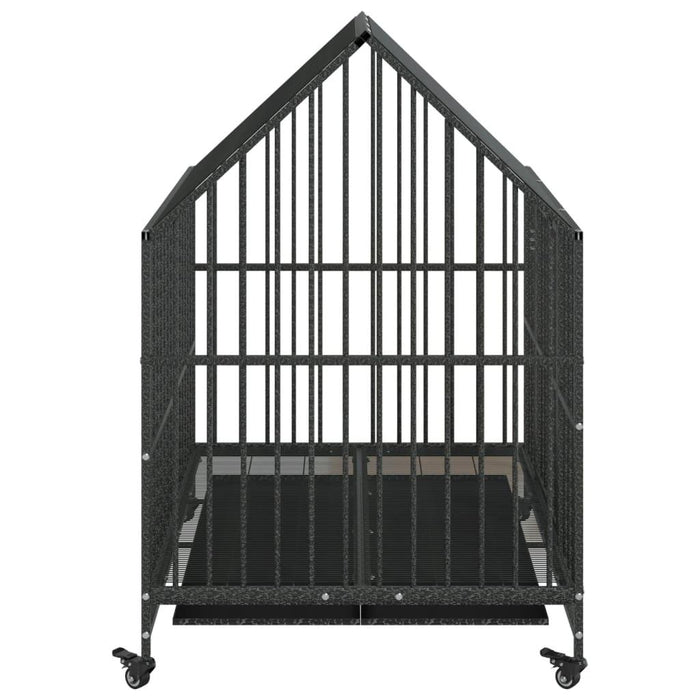 Galvanised Steel Dog Cage with Wheels in Black (100 x 77 x 115cm) - Little and Giant Explorers vidaXL