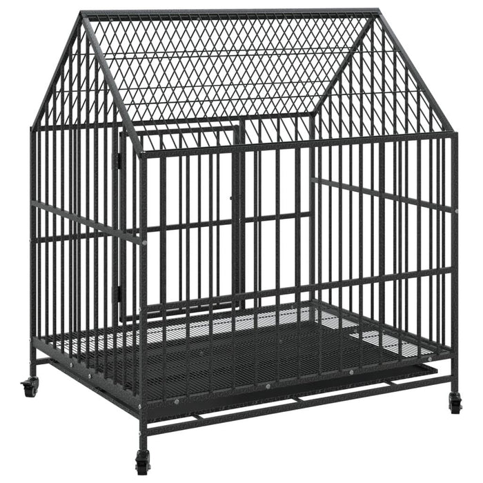 Galvanised Steel Dog Cage with Wheels in Black (100 x 77 x 115cm) - Little and Giant Explorers vidaXL