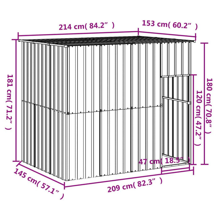 Galvanised Steel Dog House with Roof in Anthracite (214 x 153 x 181cm) - Little and Giant Explorers vidaXL