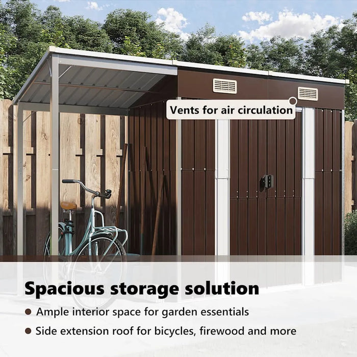 Galvanised Steel Garden Shed – Brown | Extended Roof - Ventilated Design VIDAXL - Little and Giant Explorers vidaXL