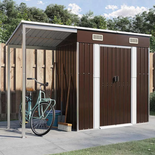 Galvanised Steel Garden Shed – Brown | Extended Roof - Ventilated Design VIDAXL - Little and Giant Explorers vidaXL