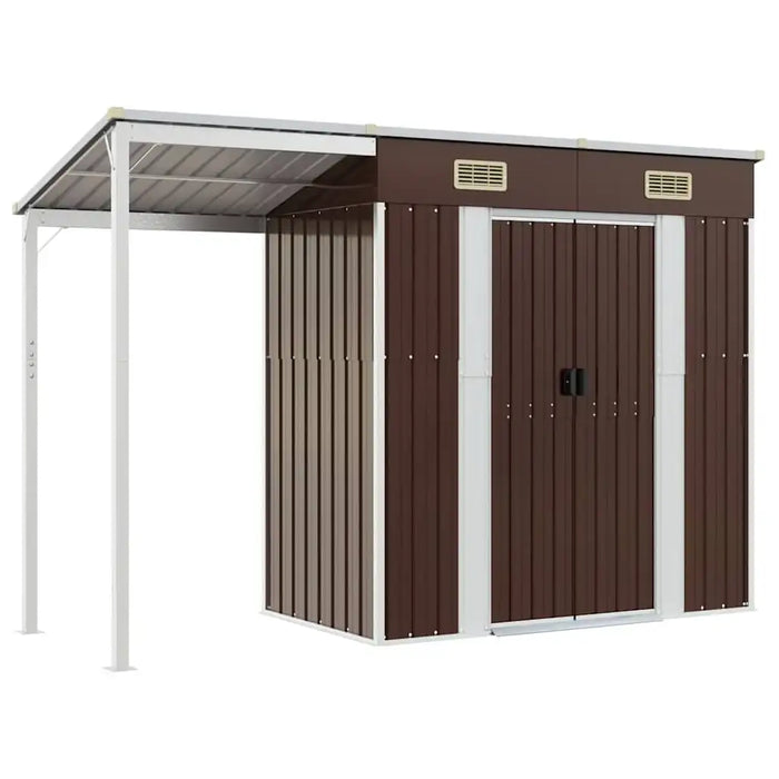 Galvanised Steel Garden Shed – Brown | Extended Roof - Ventilated Design VIDAXL - Little and Giant Explorers vidaXL