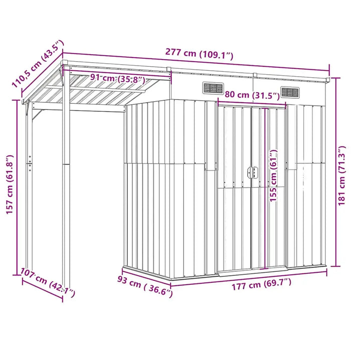 Galvanised Steel Garden Shed – Brown | Extended Roof - Ventilated Design VIDAXL - Little and Giant Explorers vidaXL