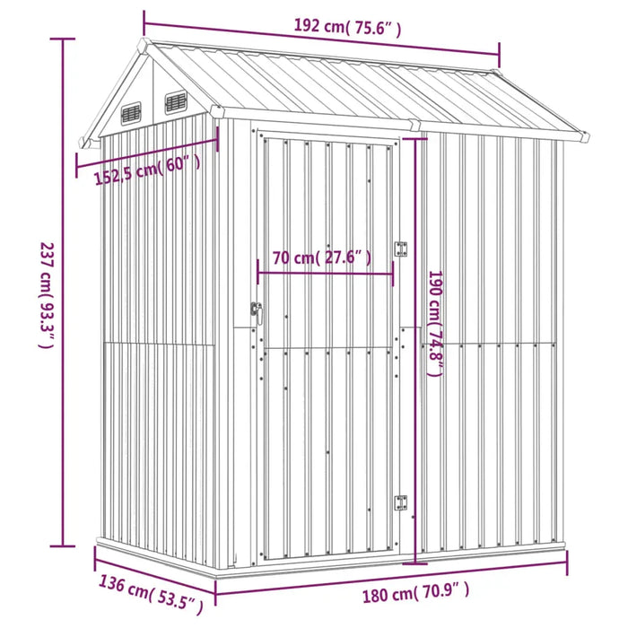 Galvanised Steel Garden Shed in Green (192 x 152.5 x 237cm) - Little and Giant Explorers vidaXL