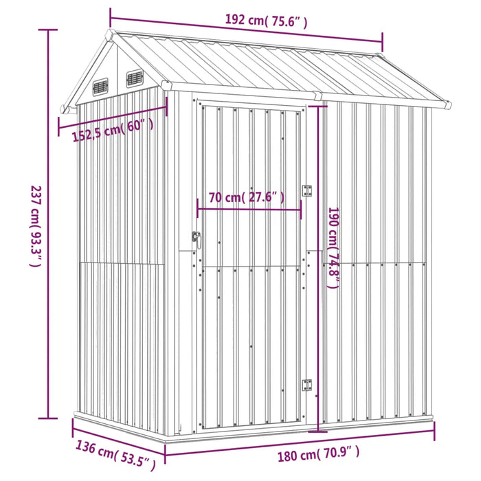 Galvanised Steel Garden Shed Light in Brown (192 x 152.5 x 237cm) - Little and Giant Explorers vidaXL