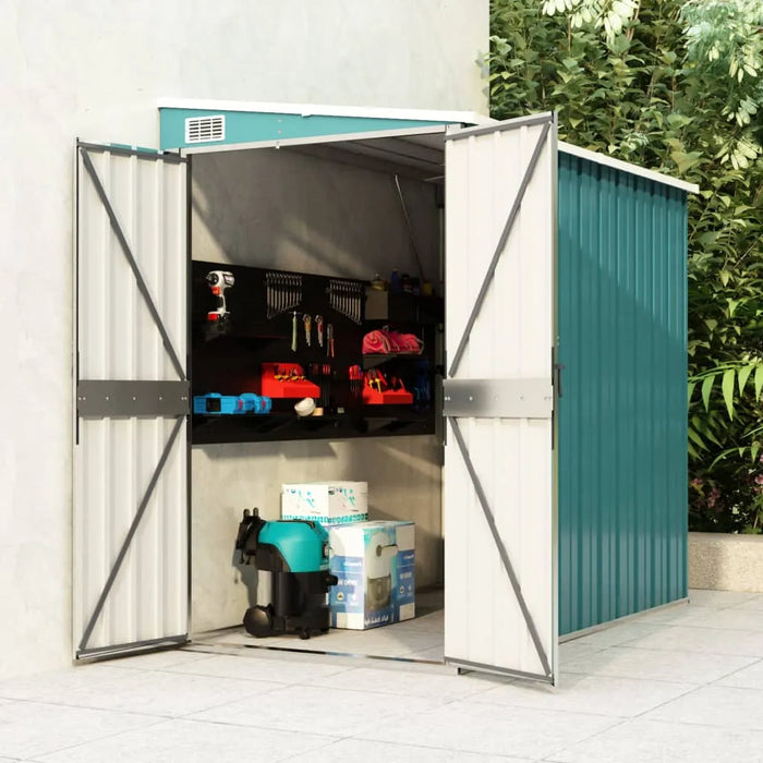 Galvanised Steel Wall-Mounted Garden Shed in Green (118 x 194 x 178cm) - Little and Giant Explorers vidaXL