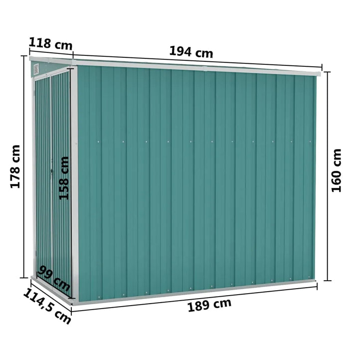 Galvanised Steel Wall-Mounted Garden Shed in Green (118 x 194 x 178cm) - Little and Giant Explorers vidaXL