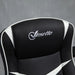 Vinsetto gaming chair black and white faux leather close-up with logo on backrest