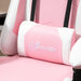 Pink and white Vinsetto gaming chair with lumbar cushion, PVC leather upholstery.