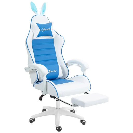 Gaming Chair with Removable Rabbit Ears, Footrest and Lumber Support in Blue - Little and Giant Explorers Vinsetto