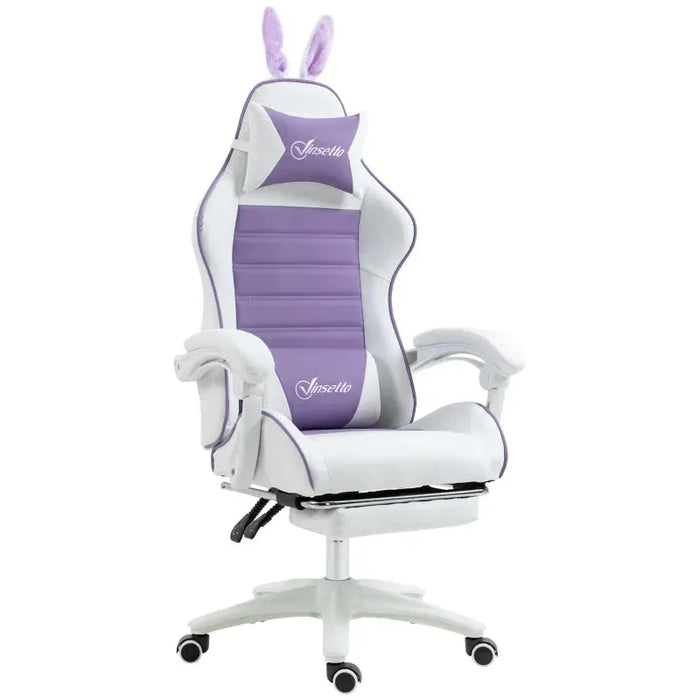 Gaming Chair with Removable Rabbit Ears, Footrest and Lumber Support in Purple - Little and Giant Explorers Vinsetto